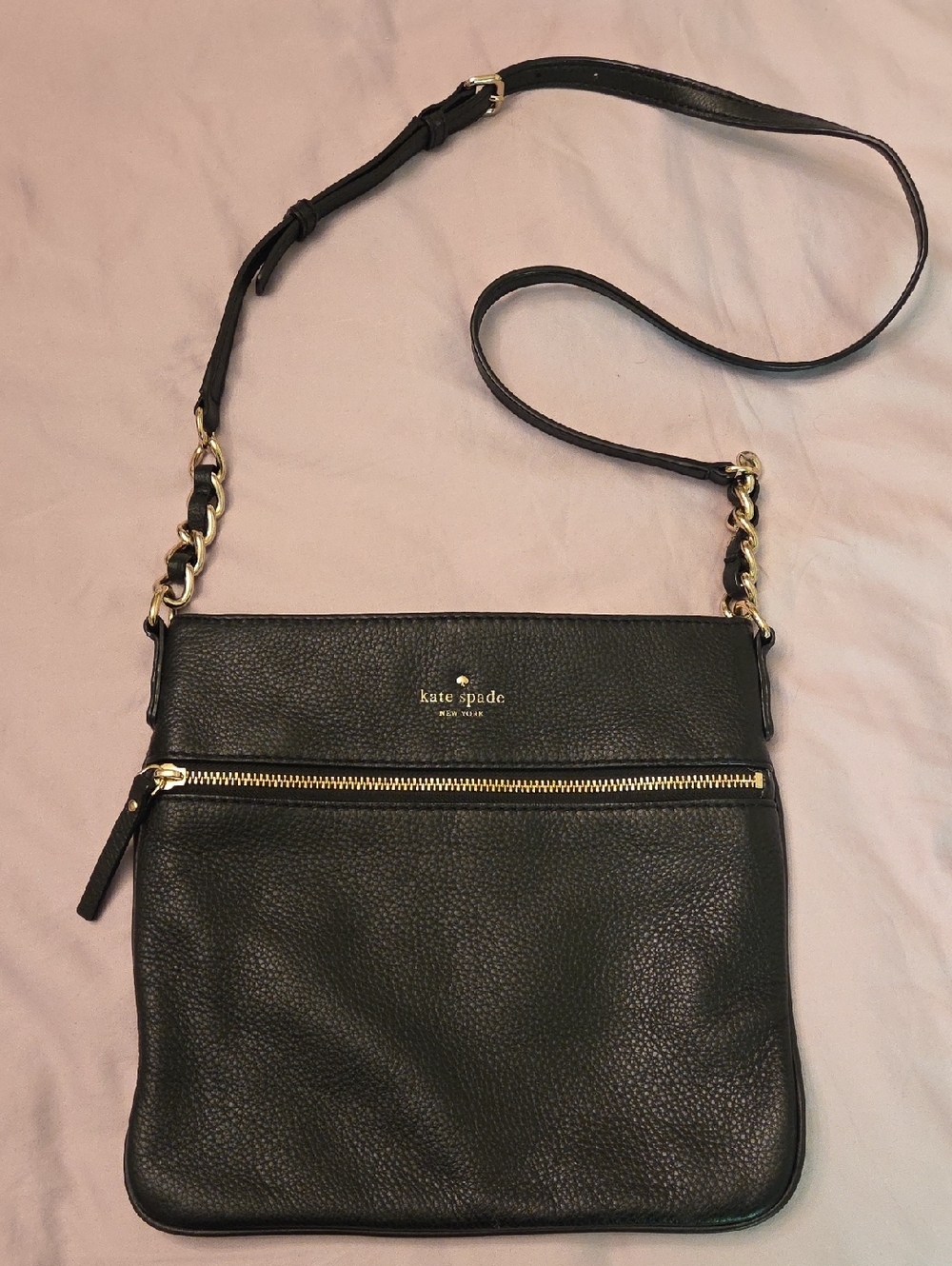 kate spade Black Pebbled Leather Crossbody with Gold Hardware